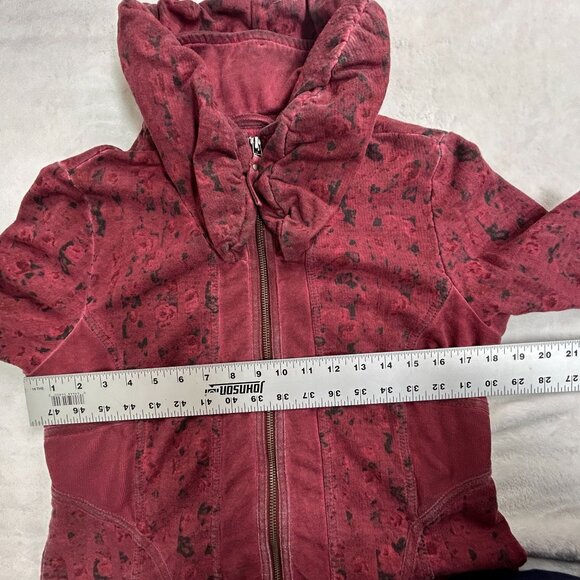 Simclan Womens Burgundy Textured Zip Up Hoodie Jacket Size 40 Outdoor Pockets - Picture 7 of 10